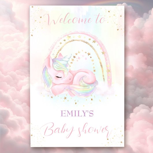 Eenhoorn baby shower meisje douche welkom teken poster
