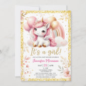 Eenhoorn Baby shower Meisje Roze Gouden Ballon Kaart (Voorkant)