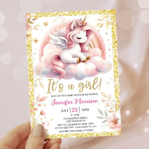 Eenhoorn Baby shower Meisje Roze & Gouden Fairy Kaart