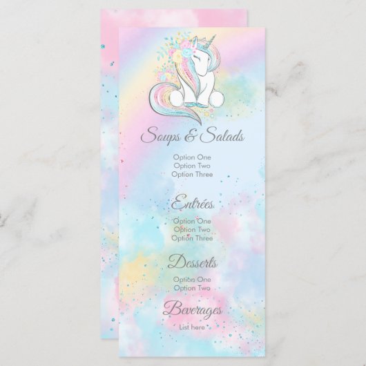 Eenhoorn Baby shower menu's (Voorkant / Achterkant)