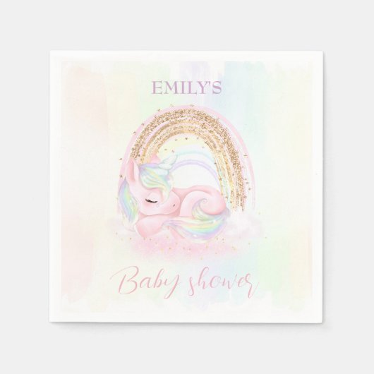 Eenhoorn Baby shower pastel regenboog papier serve Servet (Voorkant)