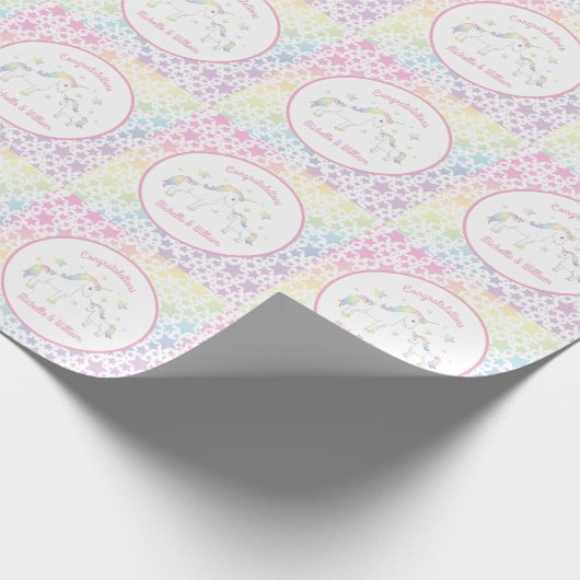 Eenhoorn Baby shower Rainbow Pastel Cadeaupapier (Hoek)