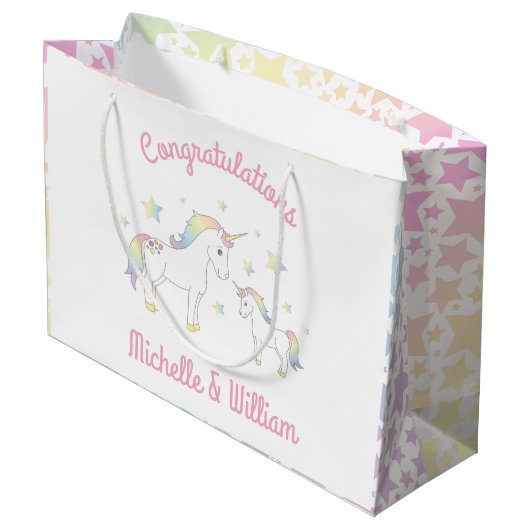 Eenhoorn Baby shower Rainbow Pastel Groot Cadeauzakje (Achterkant Gekanteld)