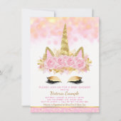 Eenhoorn Baby shower Roze Goud Eenhoorn Gezicht Kaart (Voorkant)