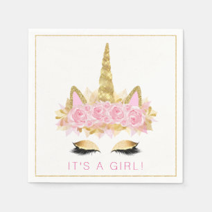 Eenhoorn Baby shower Roze Gouden Eenhoorn Gezichts Servetten