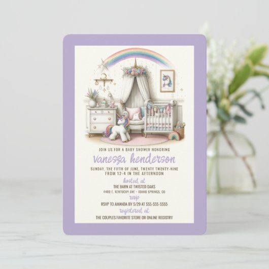 Eenhoorn Baby Shower Uitnodiging (Staand voorkant)