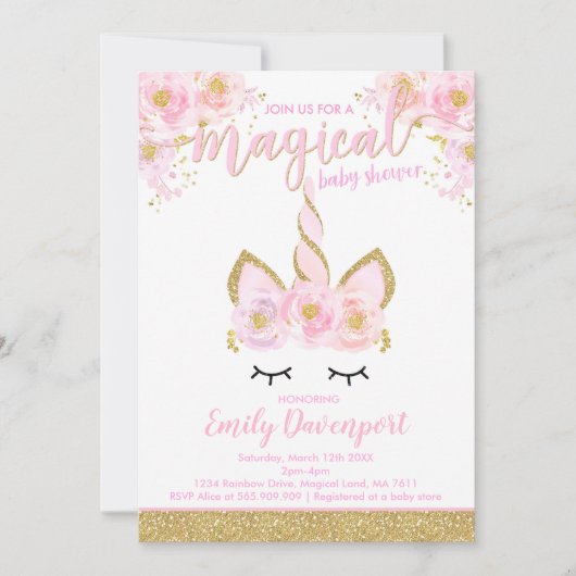 Eenhoorn Baby shower Uitnodiging Magisch Baby show (Voorkant)