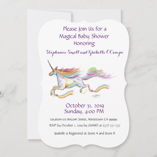 Eenhoorn Baby shower Uitnodiging Rainbow Custom Pi (Voorkant)