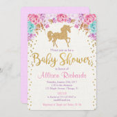 Eenhoorn baby shower uitnodiging roze en goud (Voorkant / Achterkant)