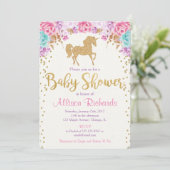 Eenhoorn baby shower uitnodiging roze en goud (Staand voorkant)