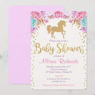 Eenhoorn baby shower uitnodiging roze en goud