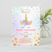 Eenhoorn Baby shower Uitnodiging Roze Goud Magisch (Staand voorkant)