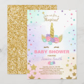 Eenhoorn Baby shower Uitnodiging Roze Goud Magisch (Voorkant / Achterkant)