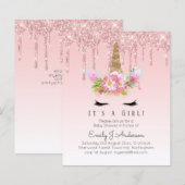 Eenhoorn Baby shower Uitnodiging Roze Meisjes Scha (Voorkant / Achterkant)