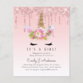 Eenhoorn Baby shower Uitnodiging Roze Meisjes Scha (Voorkant)