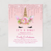 Eenhoorn Baby shower Uitnodiging Roze Meisjes Scha (Voorkant)