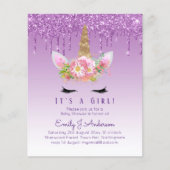 Eenhoorn Baby shower Uitnodiging Roze Meisjes Scha (Voorkant)