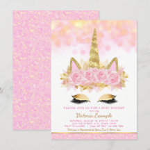 Eenhoorn Baby Shower Uitnodigingen Roze Goud Eenho
