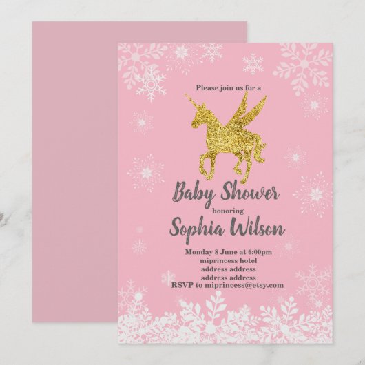 eenhoorn Baby shower voor meisje Kaart (Voorkant / Achterkant)