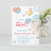 Eenhoorn BabyShower Baby Meisje Douche Uitnodiging (Staand voorkant)
