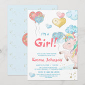 Eenhoorn BabyShower Baby Meisje Douche Uitnodiging (Voorkant / Achterkant)