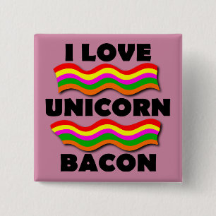 Eenhoorn Bacon Grappige Knop Badge Speld Vierkante Button 5,1 Cm