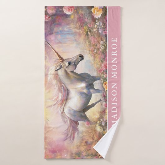 Eenhoorn badhanddoek met aangepaste naam (Badhanddoek)