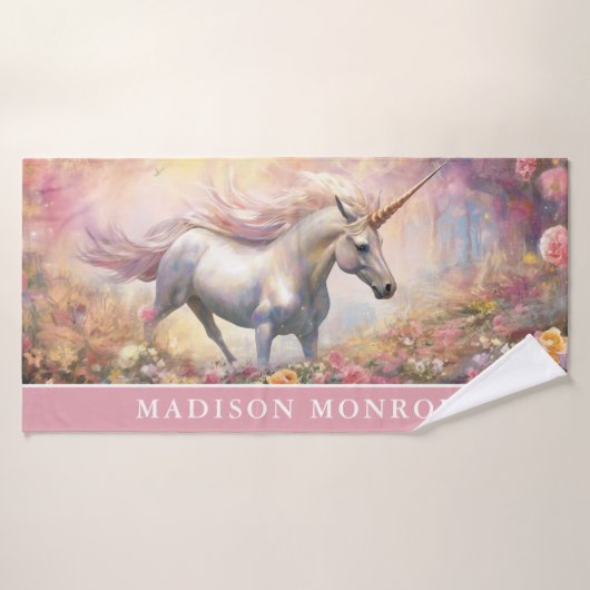 Eenhoorn badhanddoek met aangepaste naam (Badhanddoek)