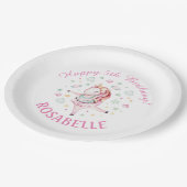 Eenhoorn Ballerina PInk Verjaardagsfeest Papieren Bordje (Gekanteld)