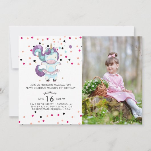 Eenhoorn Ballerina Verjaardagsfeestje Uitnodiging (Voorkant)