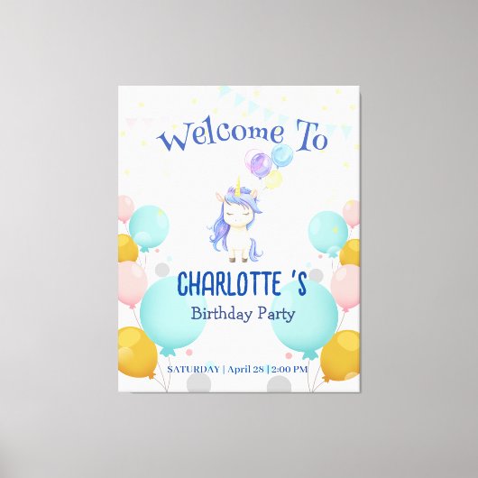 Eenhoorn ballon regenboog gradiënt verjaardagsfees canvas afdruk (Voorkant)