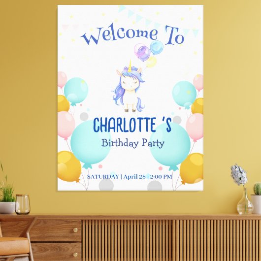 Eenhoorn ballon regenboog gradiënt verjaardagsfees canvas afdruk (Insitu (Woonkamer))