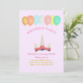 Eenhoorn & Ballonnen Verjaardag Uitnodiging (Staand voorkant)