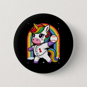 Eenhoorn Baseball Rainbow Baseball Lover I Unicorn Ronde Button 5,7 Cm