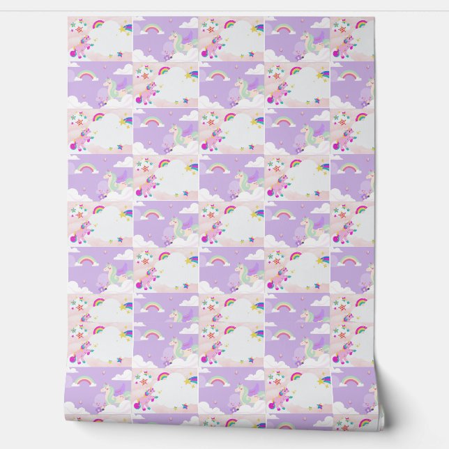 Eenhoorn behang in roos roze fuchia behang (Afrollen)