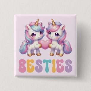 Eenhoorn Besties beste vrienden voor altijd Vierkante Button 5,1 Cm