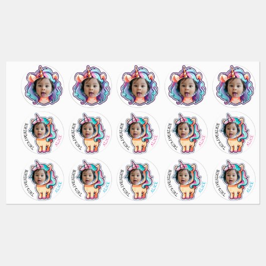 eenhoorn BEWERKBARE foto cupcake toppers stickers (Vel)