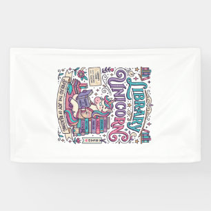 Eenhoorn Bibliotheek Eenhoorn Kleurrijk POD Kunstw Spandoek