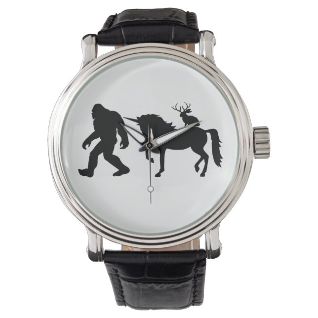Eenhoorn, Bigfoot, Jackalope Horloge (Voorkant)