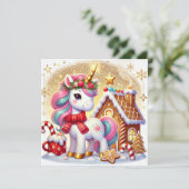 Eenhoorn bij het Gemberkoekhuis Feestdagenkaart (Staand voorkant)
