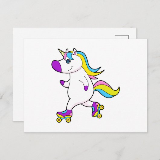 Eenhoorn bij Inline-skaten met Roller skates Briefkaart (Voorkant / Achterkant)