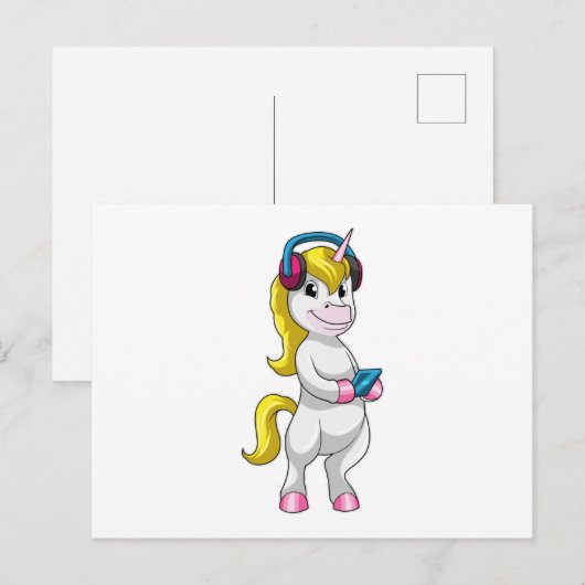 Eenhoorn bij Luister naar muziek met hoofdtelefoon Briefkaart (Voorkant / Achterkant)