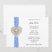 Eenhoorn Blauw Kant Bruids Douche Uitnodiging (Voorkant / Achterkant)