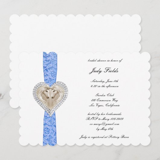 Eenhoorn Blauw Kant Bruids Douche Uitnodiging (Voorkant / Achterkant)