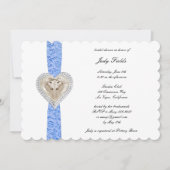 Eenhoorn Blauw Kant Bruids Douche Uitnodiging (Voorkant)