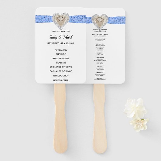 Eenhoorn Blauw Kant Bruiloft Programma Fans Handwaaier (Voorkant en achterkant)