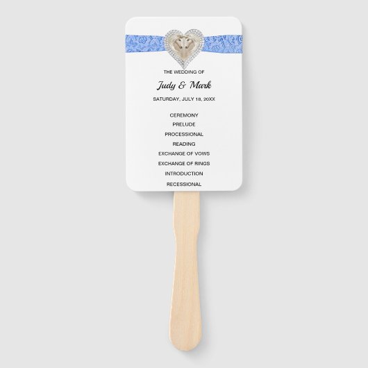 Eenhoorn Blauw Kant Bruiloft Programma Fans Handwaaier (Voorkant)