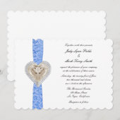 Eenhoorn Blauw Kant Bruiloft Uitnodiging (Voorkant / Achterkant)