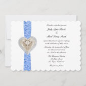 Eenhoorn Blauw Kant Bruiloft Uitnodiging (Voorkant)