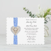 Eenhoorn Blauw Kant Bruiloft Uitnodiging (Staand voorkant)